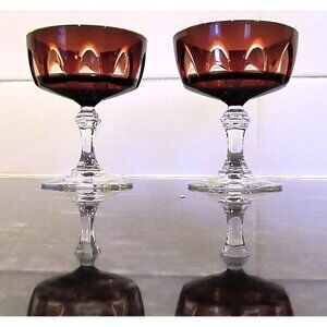 Cristal DArques Durand Gothic Champagne Sherbet Glasses Ruby Red Vintage - 2